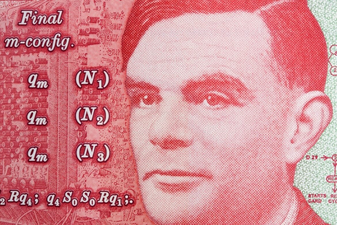 Alan Turing a closeup portrait from English money